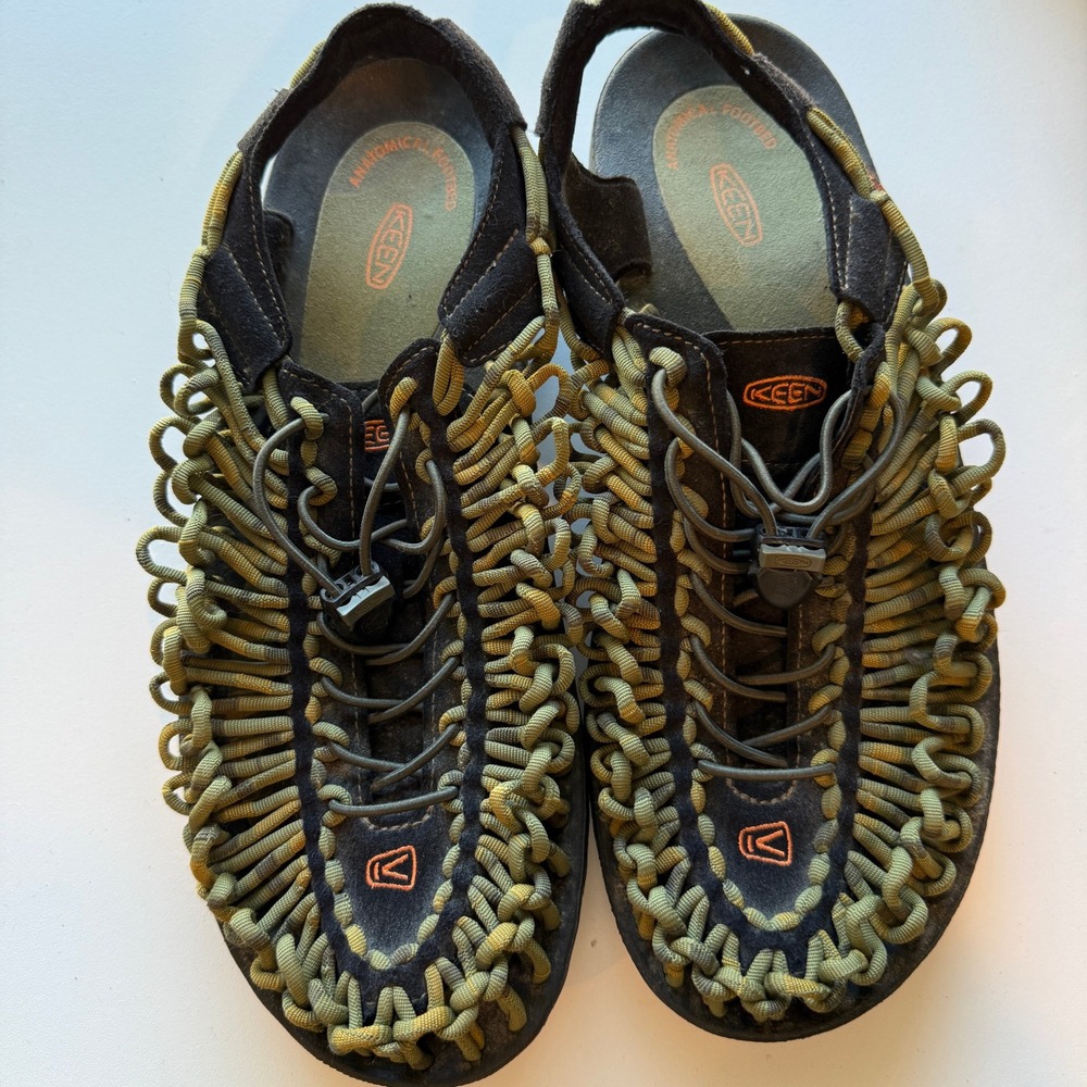 Keen Uneek Cord Sandals Mens 11 Black Olive Green Orange 1014619 Outdoor Hiking